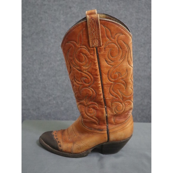 Dan Post Cowboy Boots Women 6C Tan Leather Exotic Snip Toe Rodeo Cowgirl Western - Picture 9 of 14